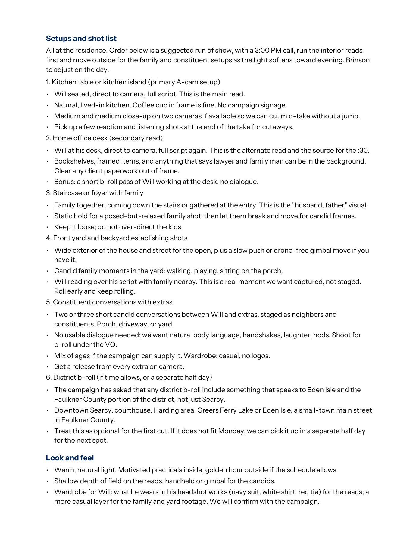 Will Moore pre-production memo, page 2 of 3 — from THINK Idea Studio.