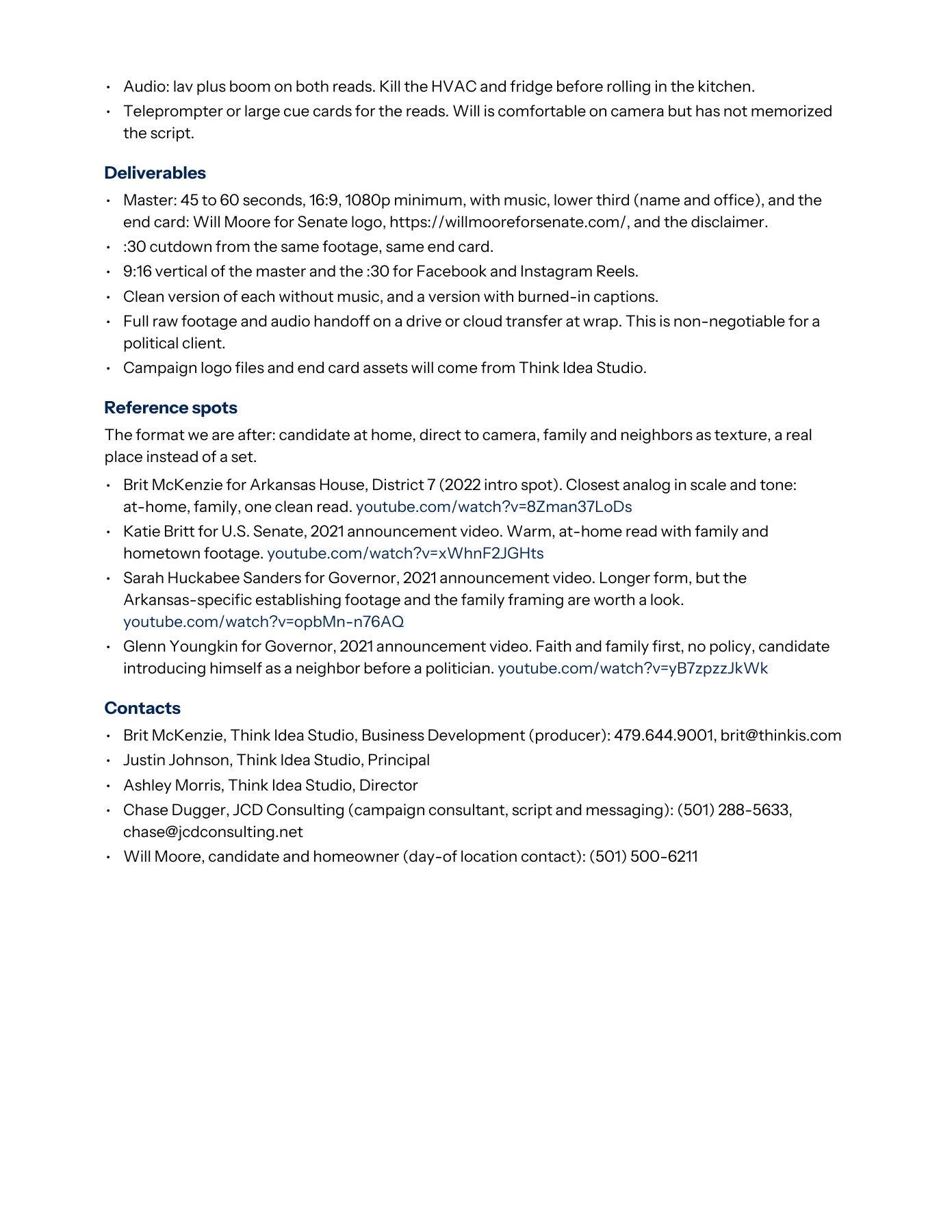 Will Moore pre-production memo, page 3 of 3 — from THINK Idea Studio.